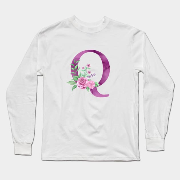 Floral Monogram Q Beautiful Rose Bouquet Long Sleeve T-Shirt by floralmonogram